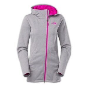 The North Face Women's Light Gray Jacket with Bright Pink Highlights